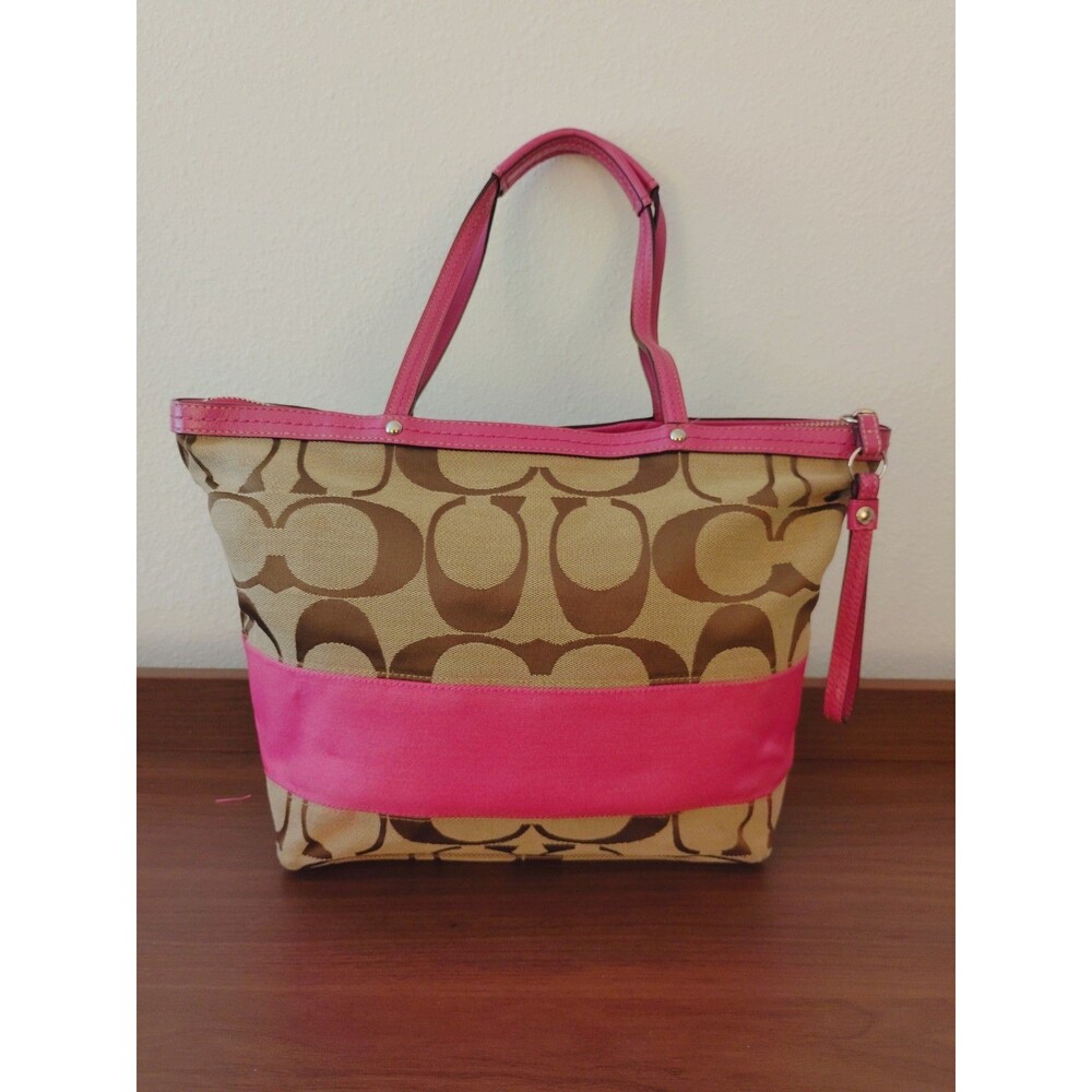 Coach Signature Collection Khaki Pink Stripe Tote - No Hangtags